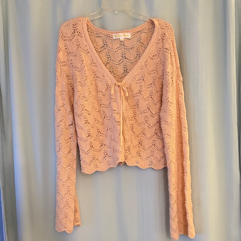 Sugar Moon Women's Knit Open Front‎ Long sleeve boho cottage core Sweater, XL